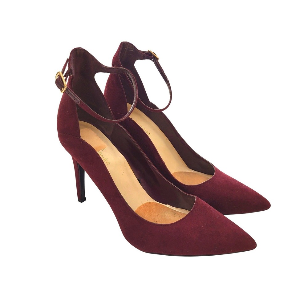 Marc Fisher Naptuna Burgundy Wine Red Suede Ankle Strap Stiletto Heels 10